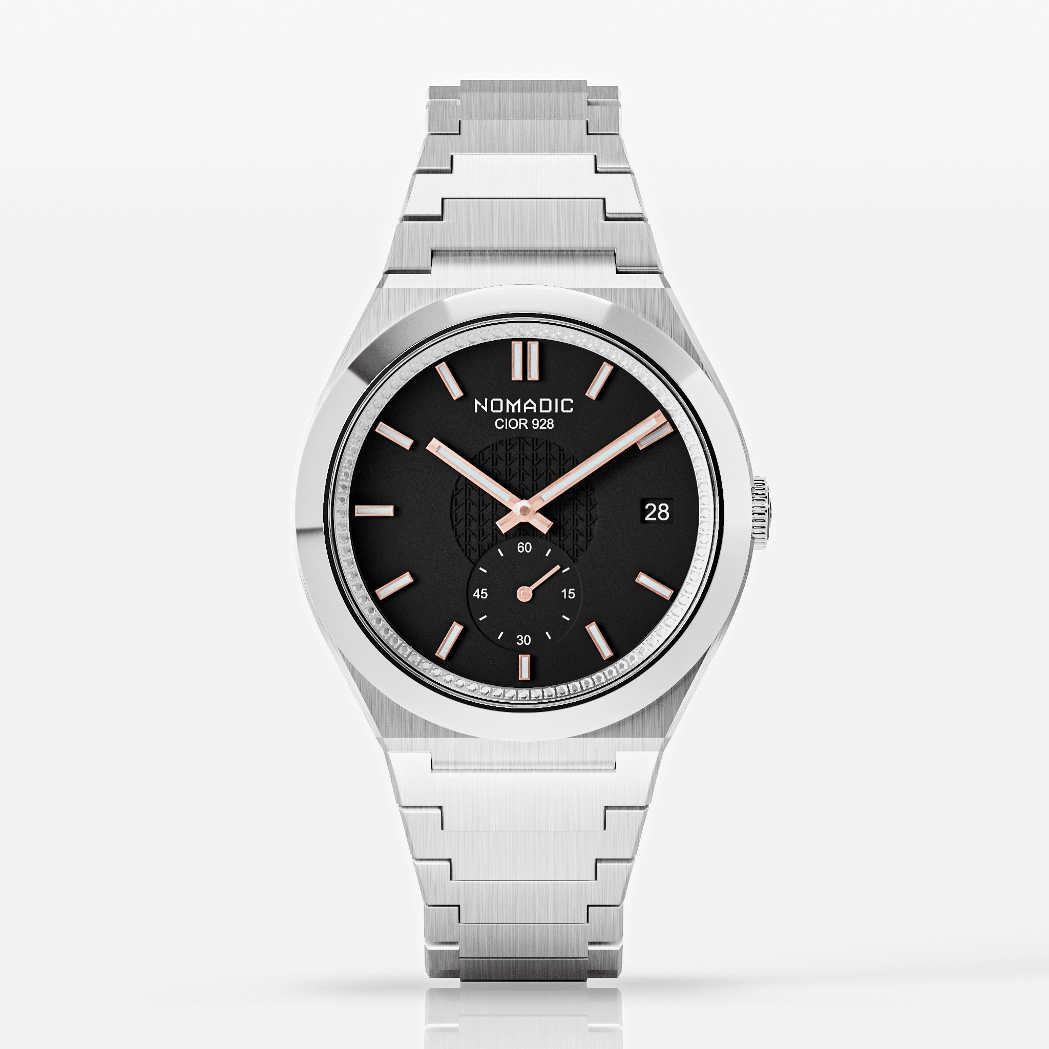 Cíor 928 - Luxury Sports Watch (36mm) - Black and Rose Gold with Diamonds