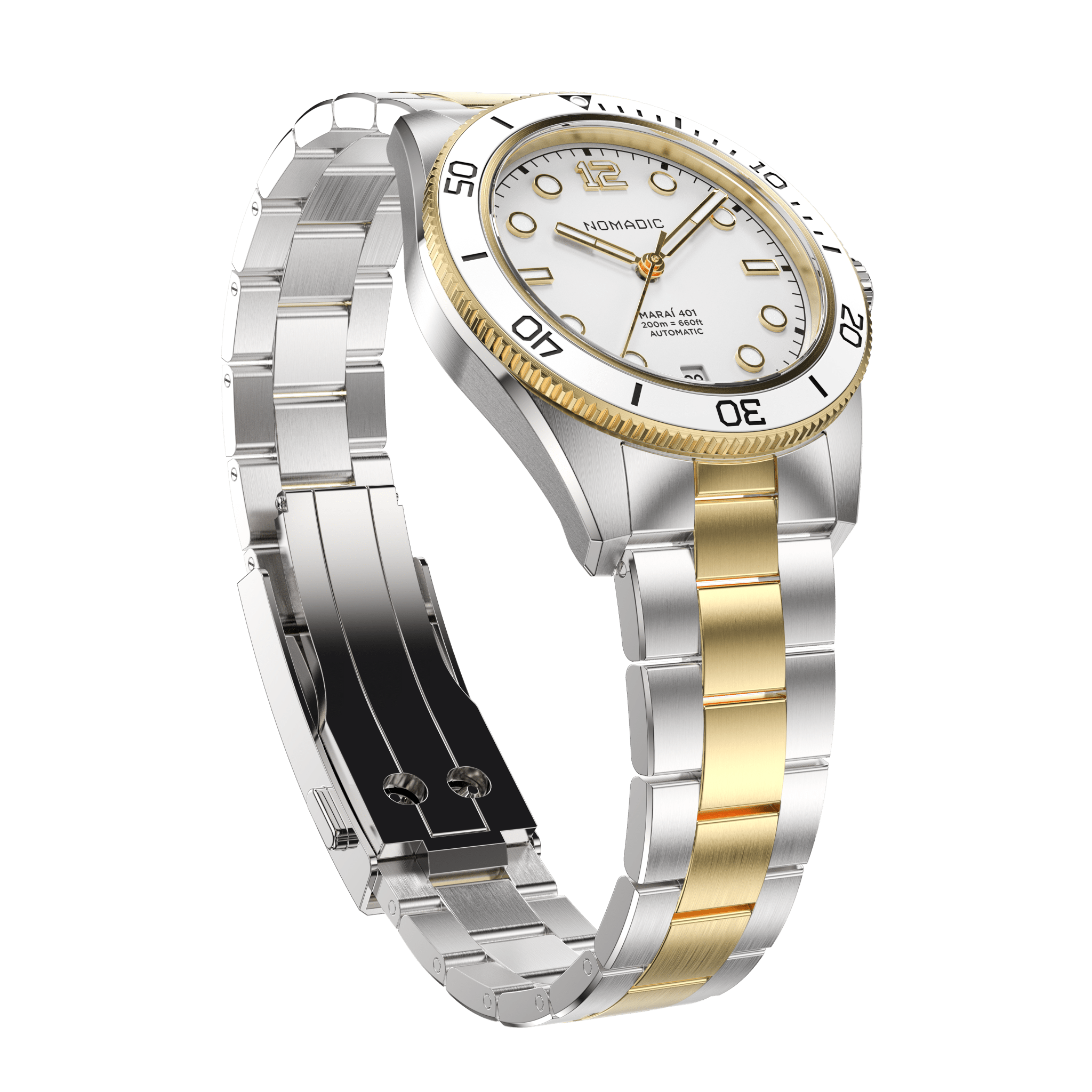 White & Gold - Maraí 401 Prestige Compact - 36mm 18K Gold Dive Watch (2026 Edition)
